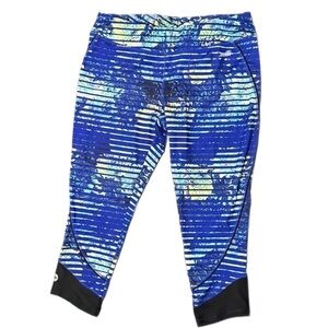 Avia Active Workout Gym Legging Size Large Blue Floral Stripes